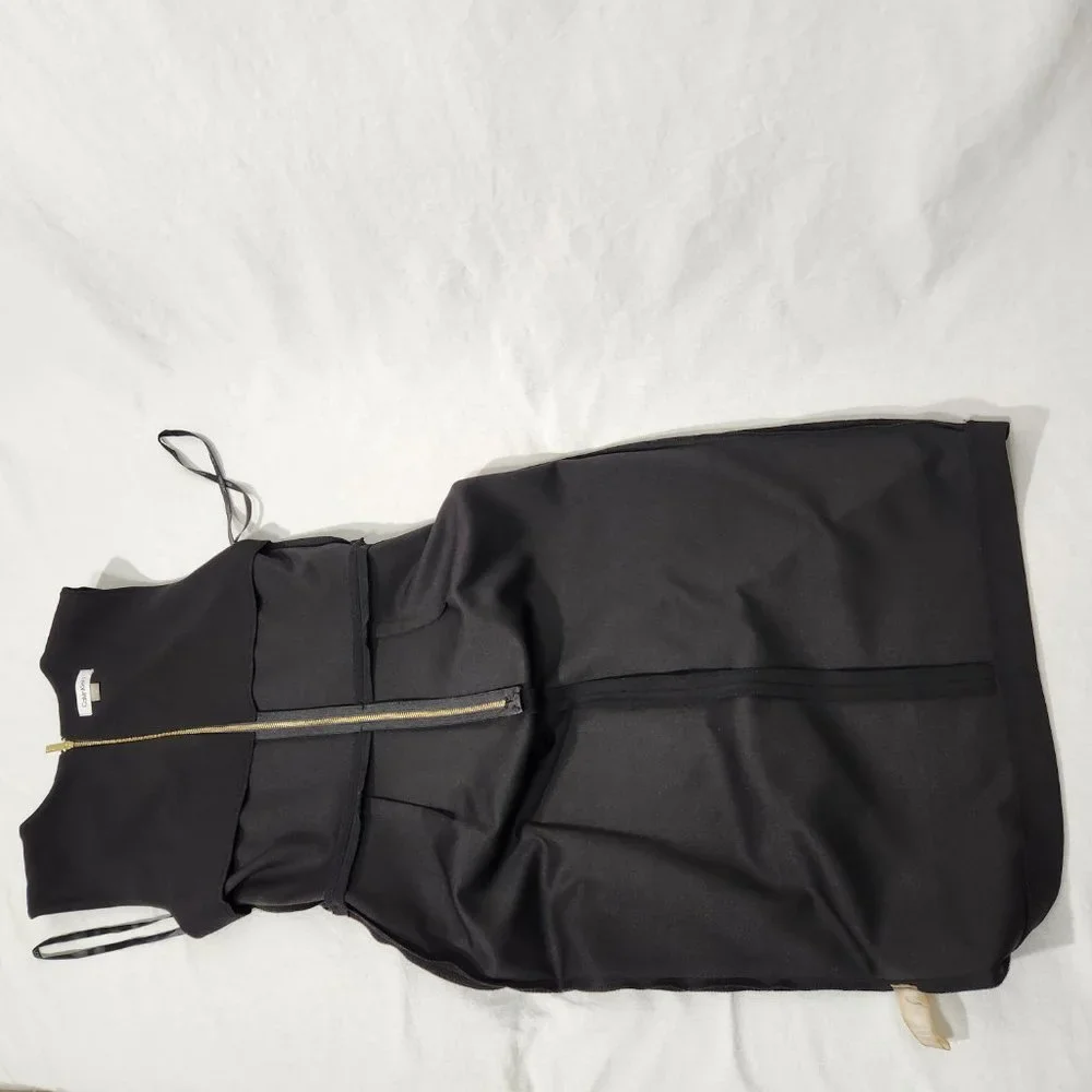 CALVIN KLEIN Minimalist Stretchy Sleeveless Gold MK Black Dress Size 6 LIKE NEW! - Picture 10 of 16